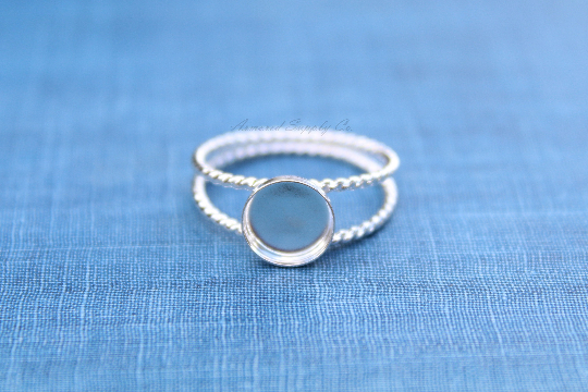 Sterling Silver 10mm Double Rope Band Bezel Cup Ring blank