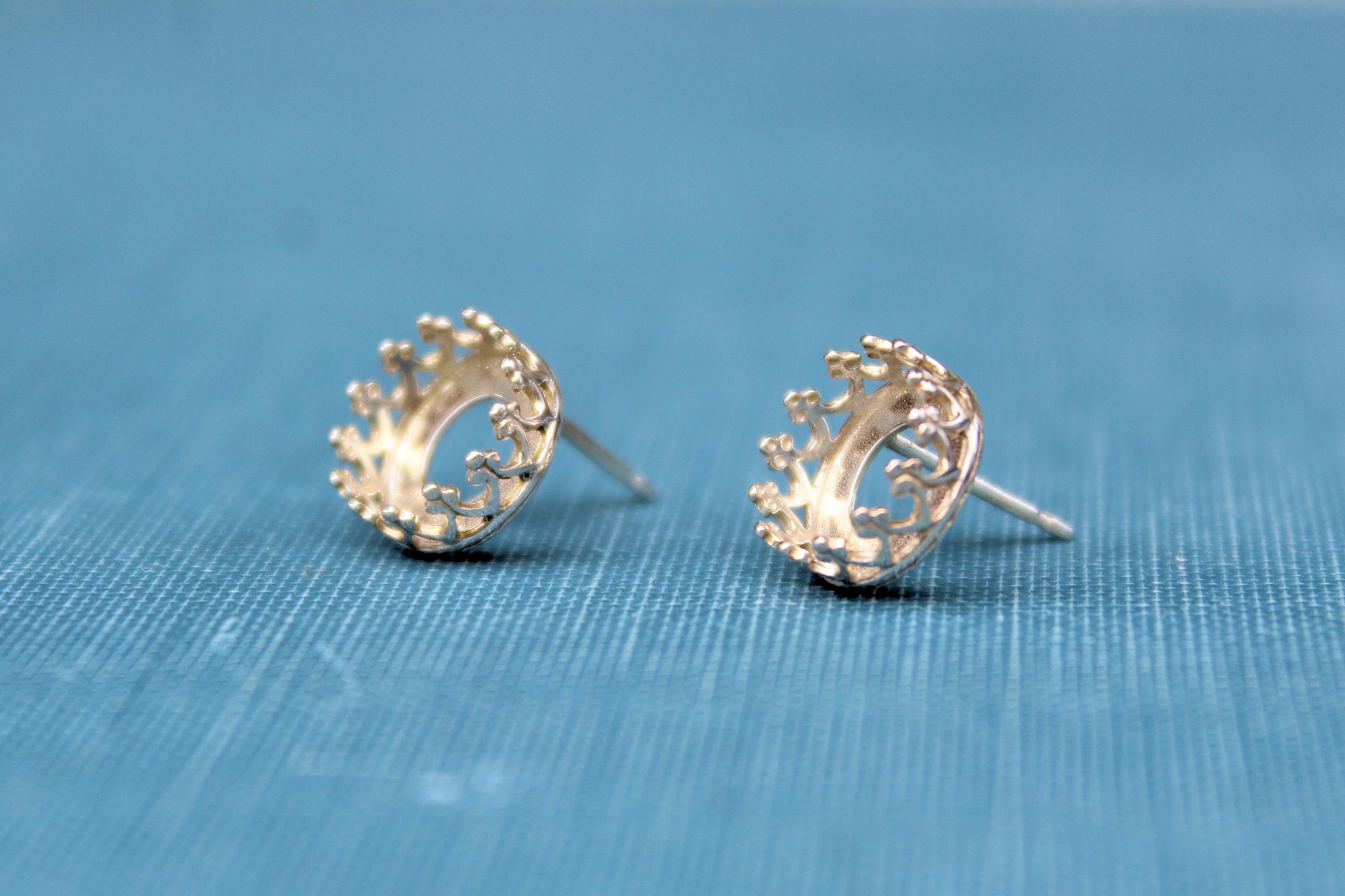 6mm Crown Silver Stud Earring Blanks