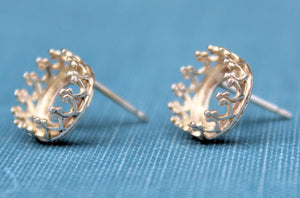 6mm Crown Silver Stud Earring Blanks