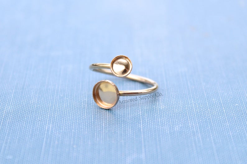Gold Filled Bypass Adjustable Bezel Cup Ring blank