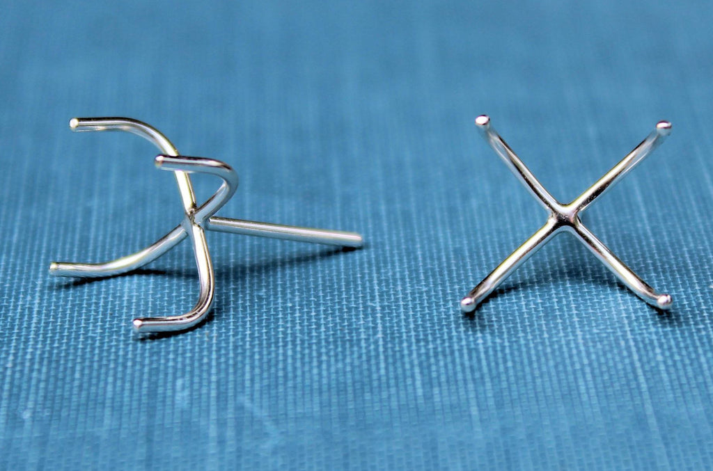 Silver Claw Prong Raw Stone Stud Earring Blanks, 4 Prong Setting, Wholesale Blanks, Raw Stones, DIY Jewelry, Silver Blanks, Jewelry Supplies