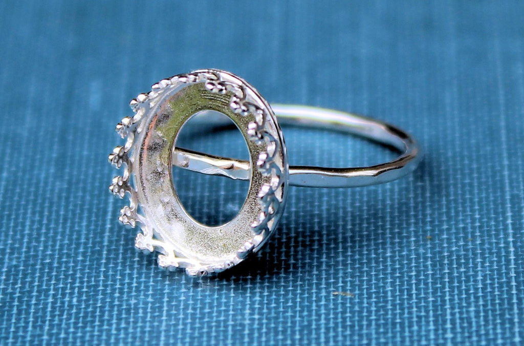 Oval 12x10mm Crown Bezel Cup Ring blank, 10x12 Oval Cabochon, Cab Glue Pad Breast Milk, DIY jewelry supplies, build ring, wholesale jewelry