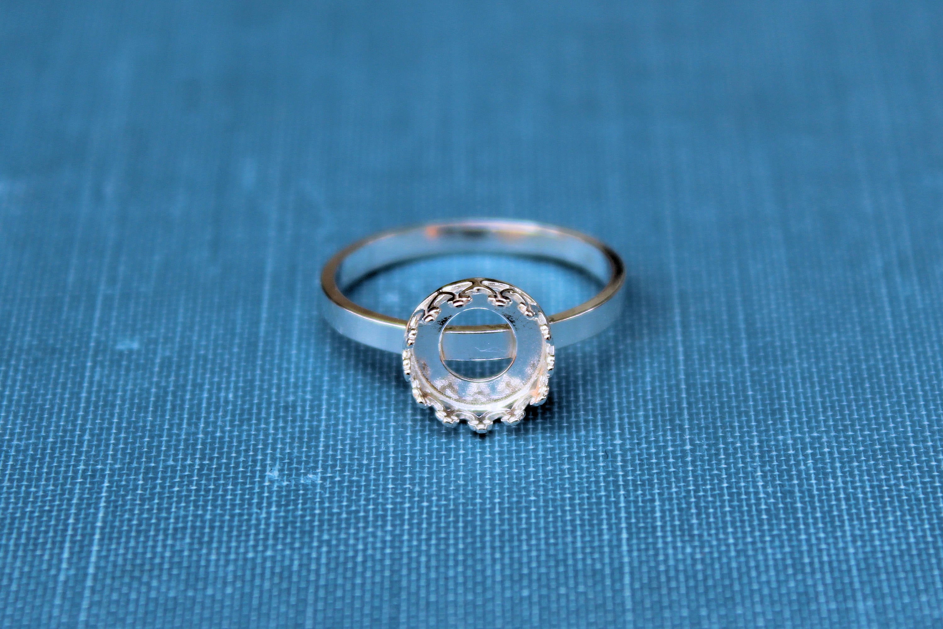 8mm Crown Bezel Cup Ring blank #2, 8mm Round Cabochon, Cab Glue Pad Breast Milk, DIY jewelry supplies, build ring, wholesale jewelry rings