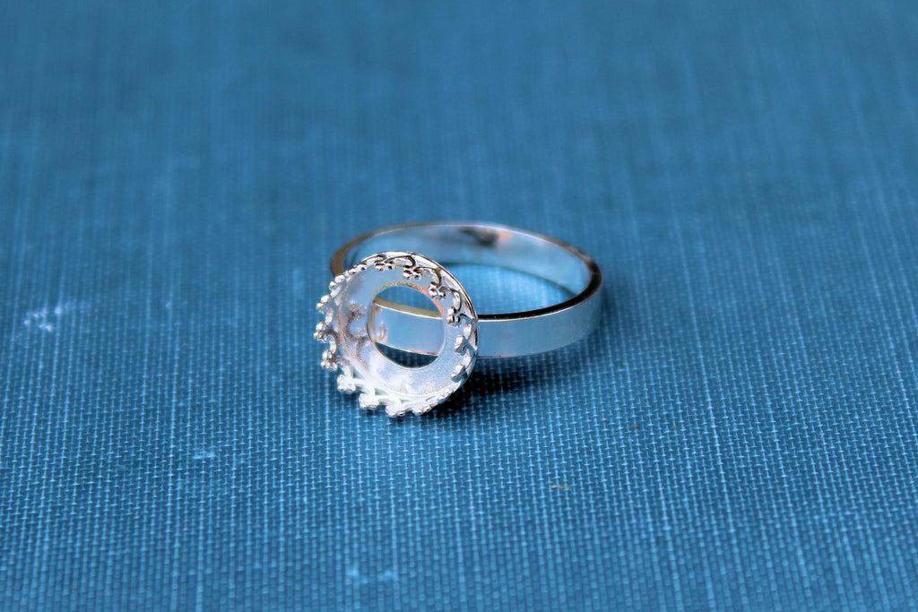 8mm Crown Bezel Cup Ring blank Style #3, 8mm round Cabochon, Cab Glue Pad Breast Milk, DIY jewelry supplies, build ring, wholesale jewelry