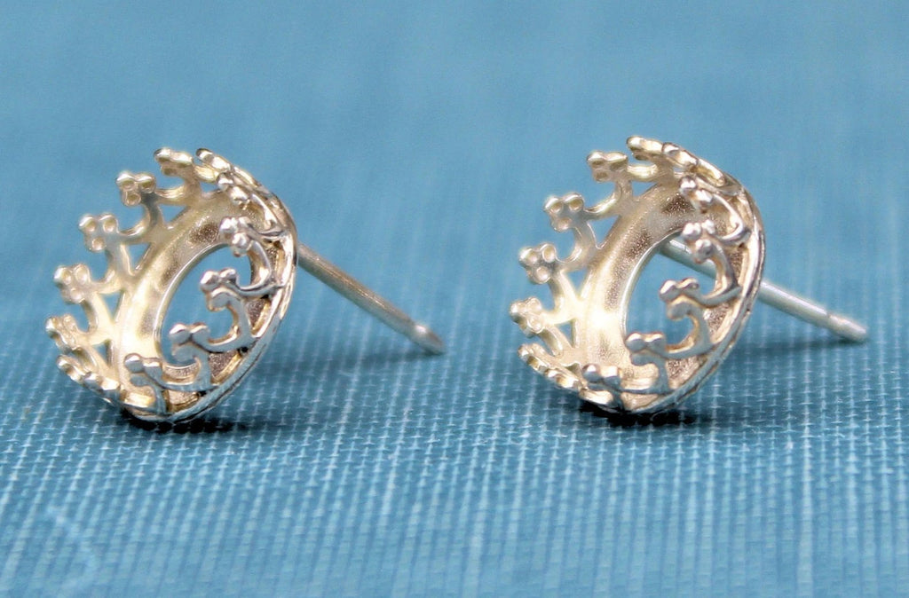 12mm Crown Earring Blanks, Blank Stud Setting, Wholesale Blanks, Silver Earring, Make Earrings, DIY Jewelry, Silver Blanks, Jewelry Supplies