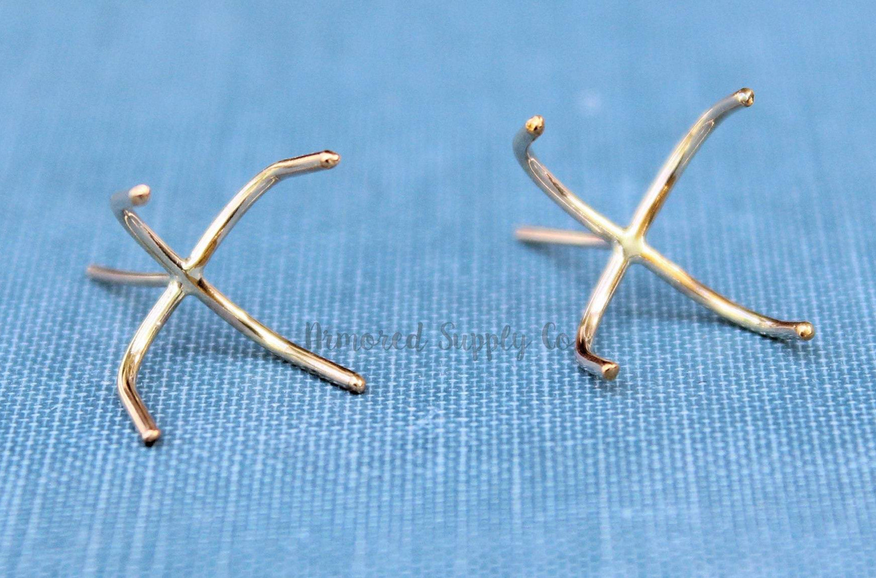 Gold Claw Prong Raw Stone Stud Earring Blanks, 4 Prong Setting, Wholesale Blanks, Gold Raw Stones, DIY Jewelry, Blanks, Jewelry Supplies