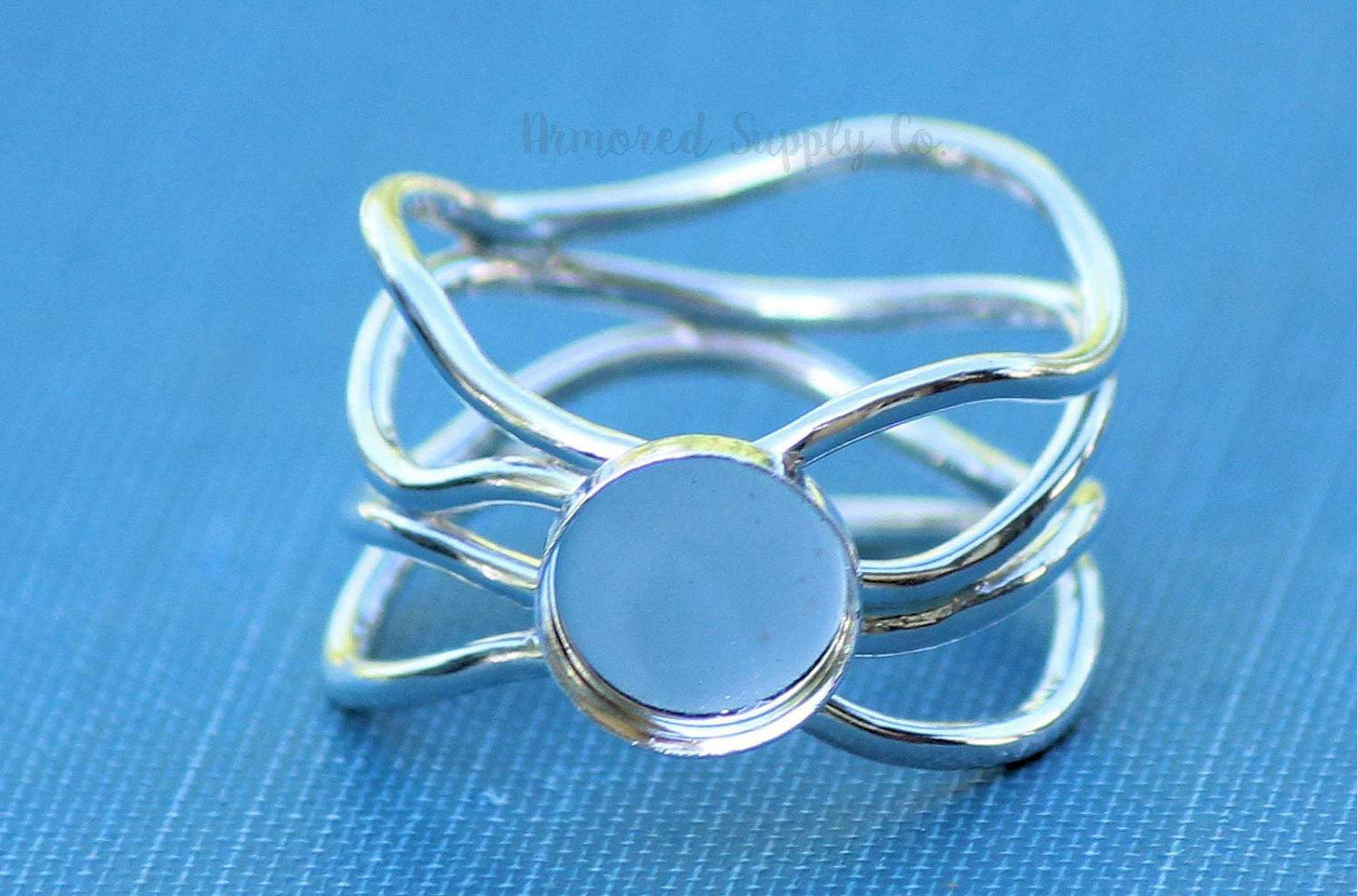 Wide Wave Round Bezel Cup Ring blank, Round Cabochon, Cab, Resin Pad, Breast Milk, DIY jewelry supplies, build your ring, wholesale jewelry