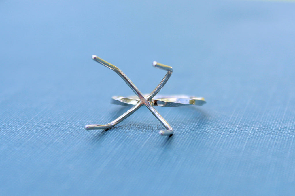 Claw Ring Blank Twist Band, 4 Prong Silver Band, Raw Stone Ring Setting, Wholesale Ring, DIY Jewelry, Silver Ring Blanks, Jewelry Supplies