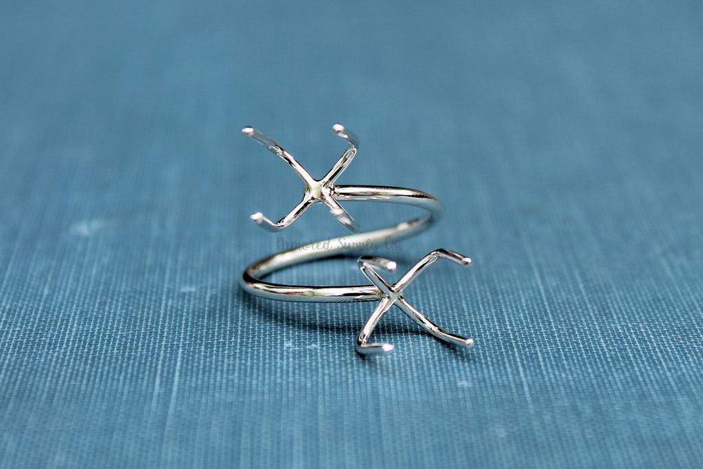 Claw Ring Blank, Adjustable Open Ring, Raw Stone Ring, Double Claw Prong Silver Ring Blank, Wholesale Ring, DIY Jewelry, Jewelry Supplies