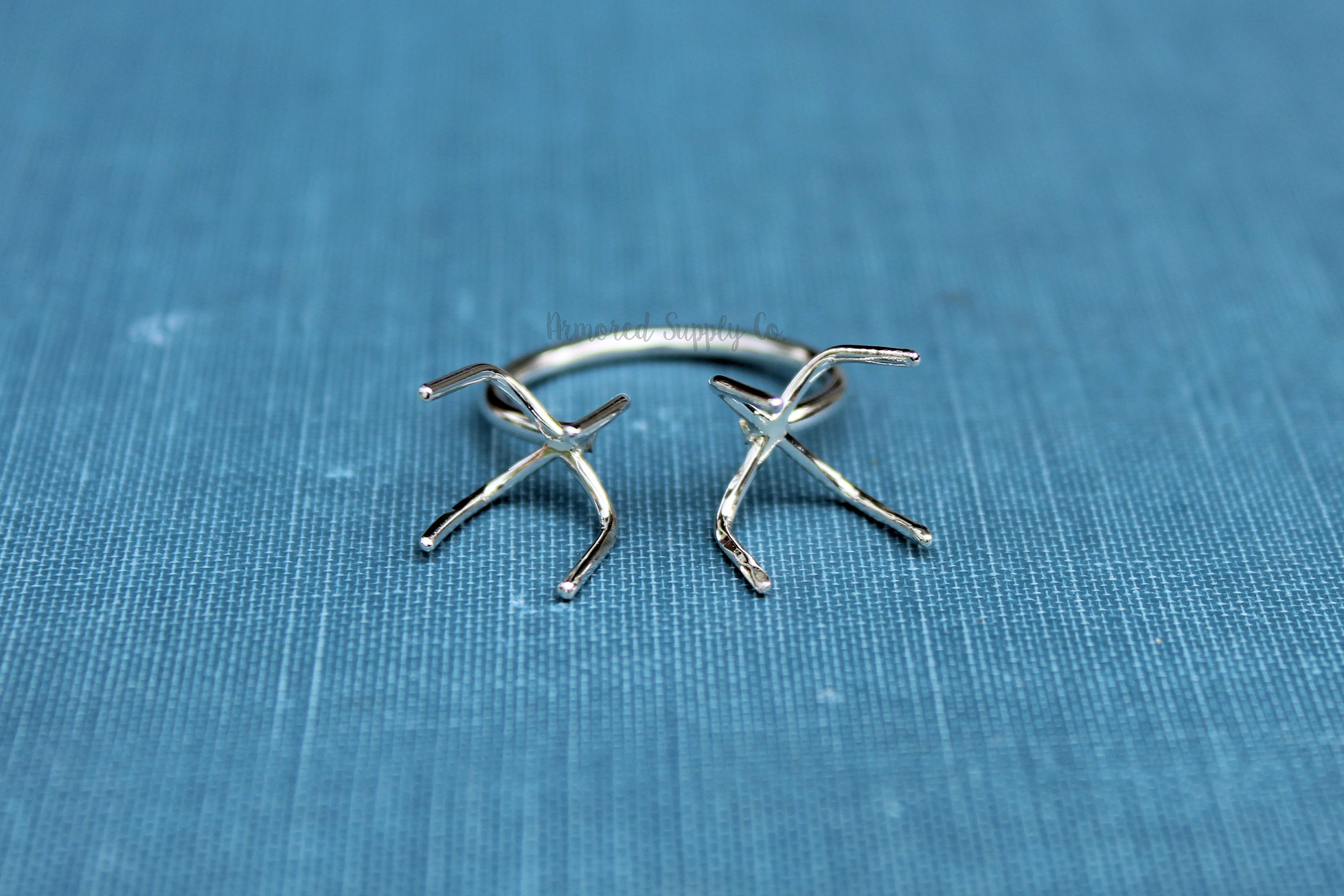 Claw Prong Ring Blank, Adjustable Open Ring Band, Double Claw Prong Silver Ring Blank, Wholesale Silver Ring, DIY Jewelry, Jewelry Supplies