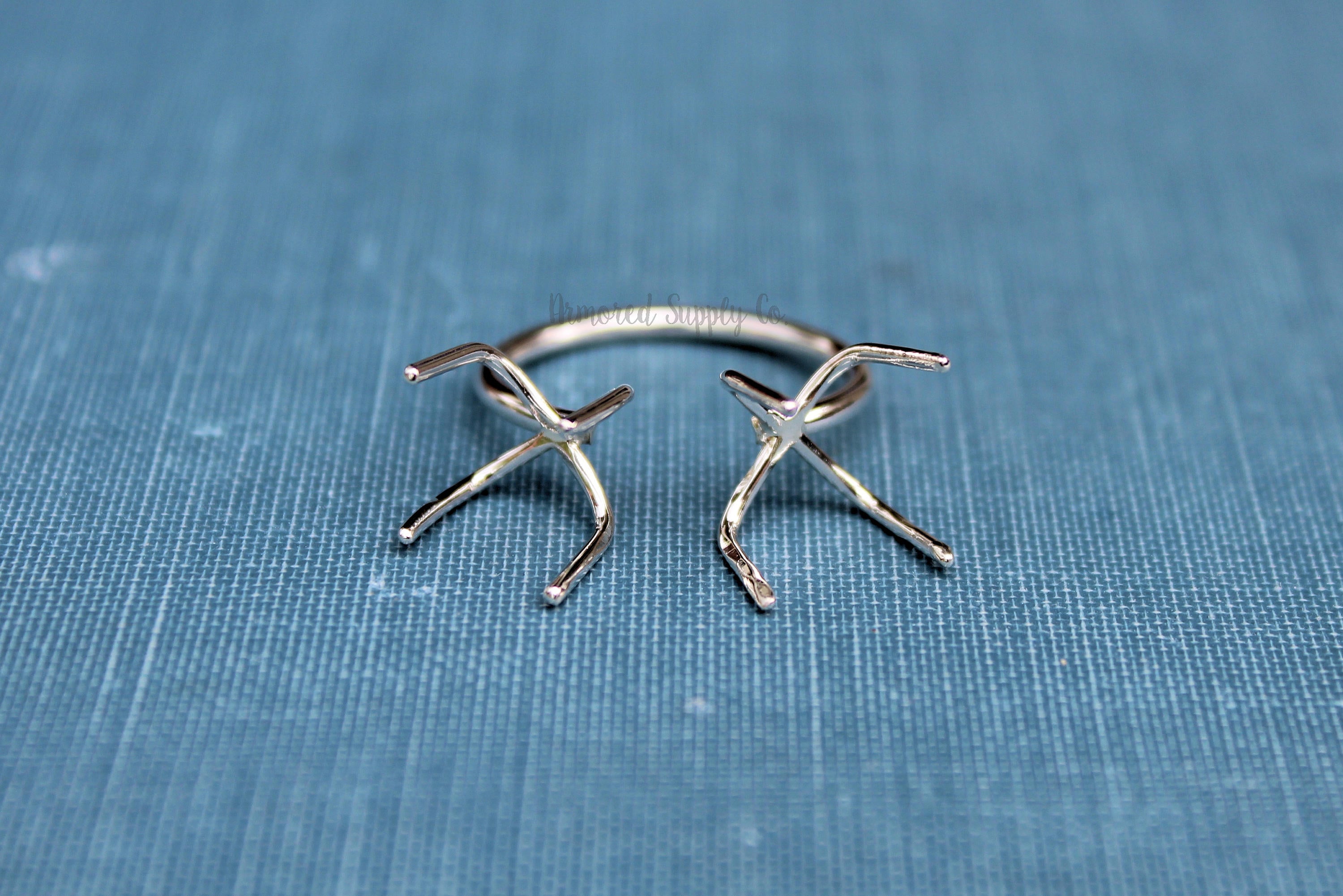 Claw Prong Ring Blank, Adjustable Open Ring Band, Double Claw Prong Silver Ring Blank, Wholesale Silver Ring, DIY Jewelry, Jewelry Supplies