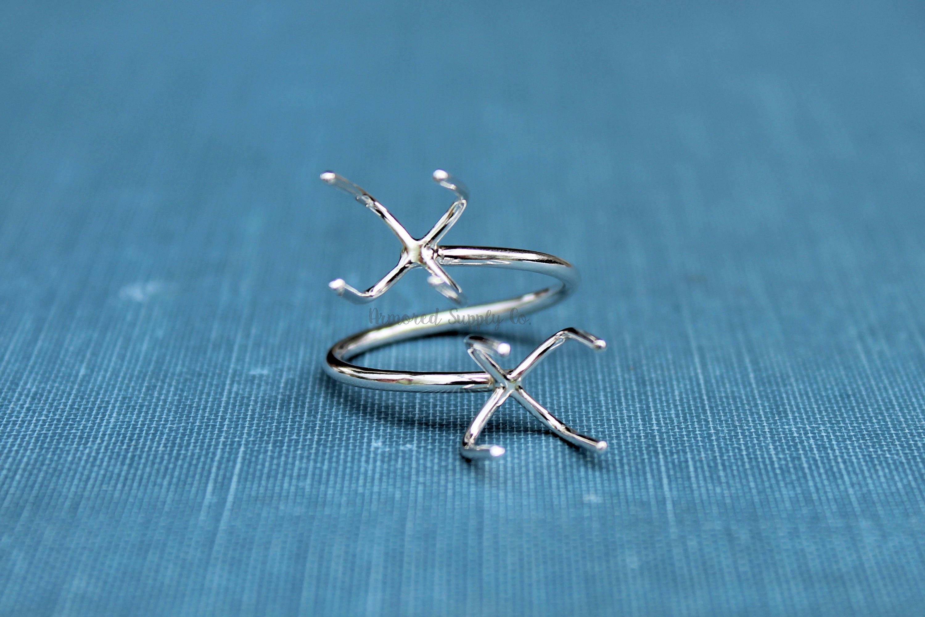 Claw Ring Blank, Adjustable Open Ring, Raw Stone Ring, Double Claw Prong Silver Ring Blank, Wholesale Ring, DIY Jewelry, Jewelry Supplies
