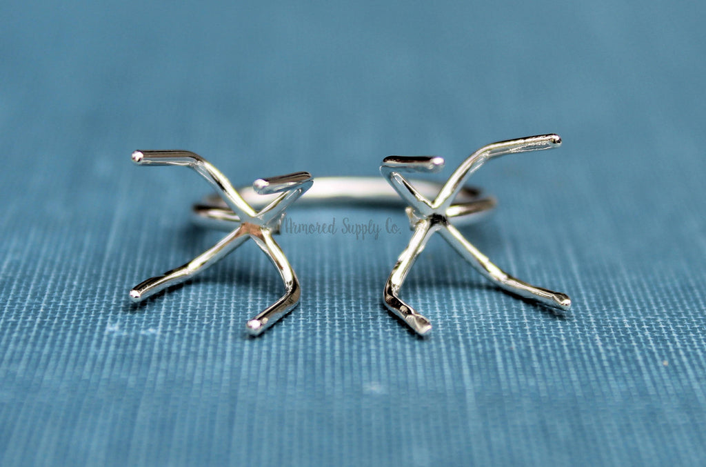 Claw Prong Ring Blank, Adjustable Open Ring Band, Double Claw Prong Silver Ring Blank, Wholesale Silver Ring, DIY Jewelry, Jewelry Supplies
