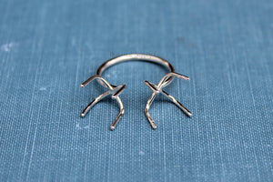 Claw Prong Ring Blank, Adjustable Open Ring Band, Double Claw Prong Silver Ring Blank, Wholesale Silver Ring, DIY Jewelry, Jewelry Supplies