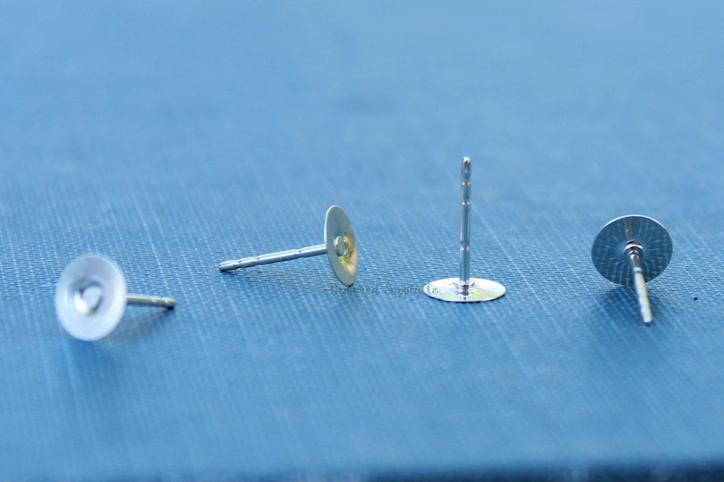 Sterling Silver 8mm Pad Post Earrings, Silver Earring Pads, Earring Disc, Wholesale Blanks, Disk Earrings, DIY Jewelry, Jewelry Supplies