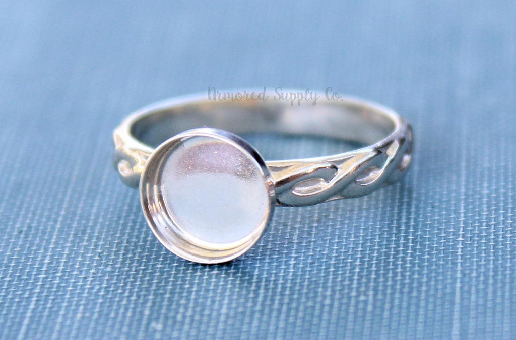 Celtic Infinity Bezel Cup Ring blank, Round Cabochon, Cabochon, Resin Pad, DIY jewelry supplies, build your ring, wholesale jewelry 6mm 8mm