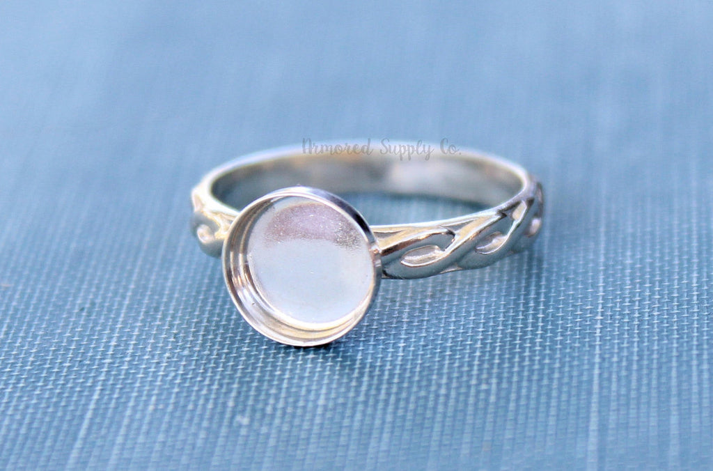 Celtic Infinity Bezel Cup Ring blank, Round Cabochon, Cabochon, Resin Pad, DIY jewelry supplies, build your ring, wholesale jewelry 6mm 8mm