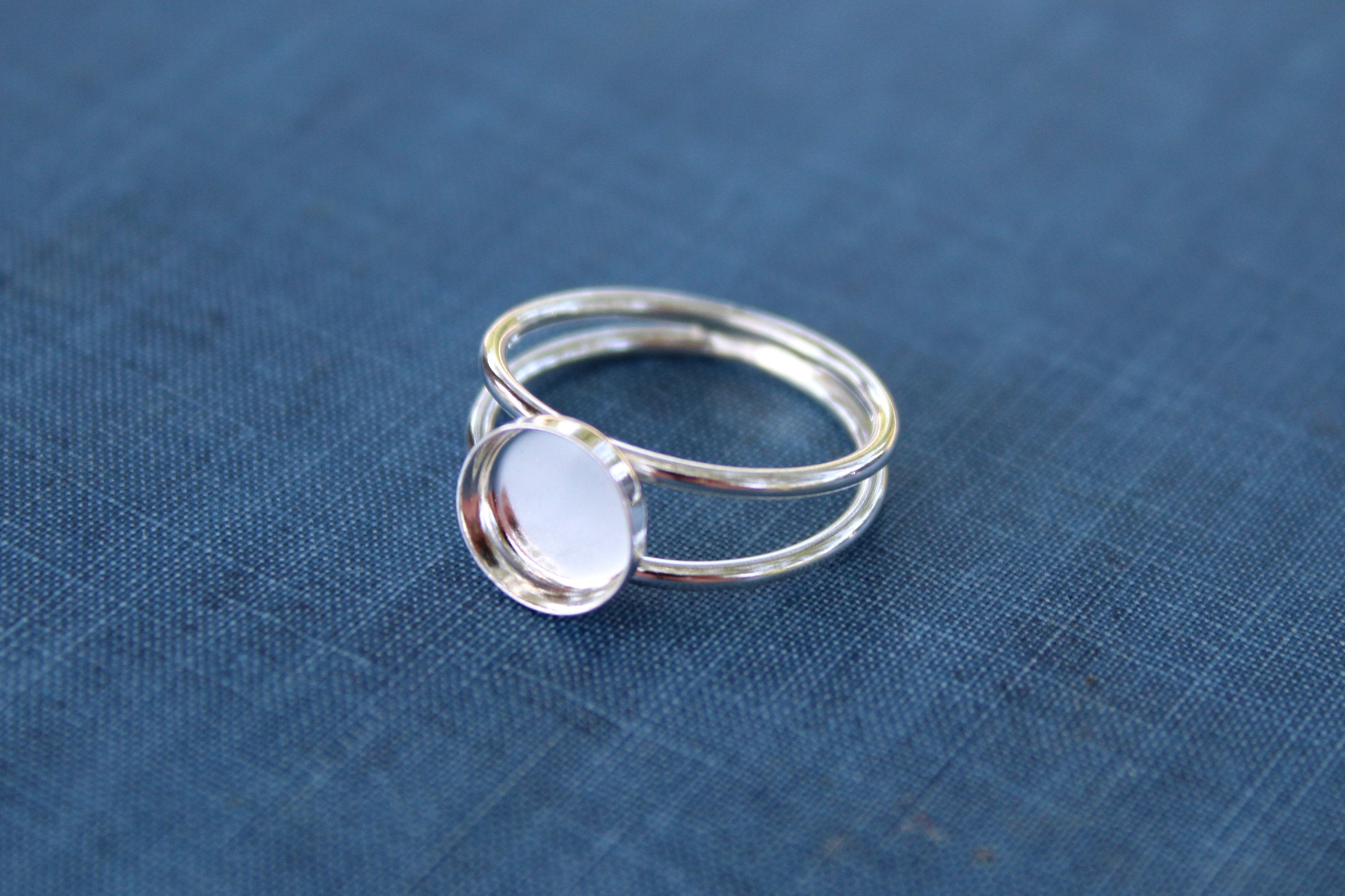 Sterling Silver Double Band Bezel Cup Ring blank, Round Cabochon, Cab Resin Breast Milk, DIY jewelry supplies, wholesale jewelry, diy ring