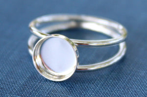 Sterling Silver Double Band Bezel Cup Ring blank, Round Cabochon, Cab Resin Breast Milk, DIY jewelry supplies, wholesale jewelry, diy ring