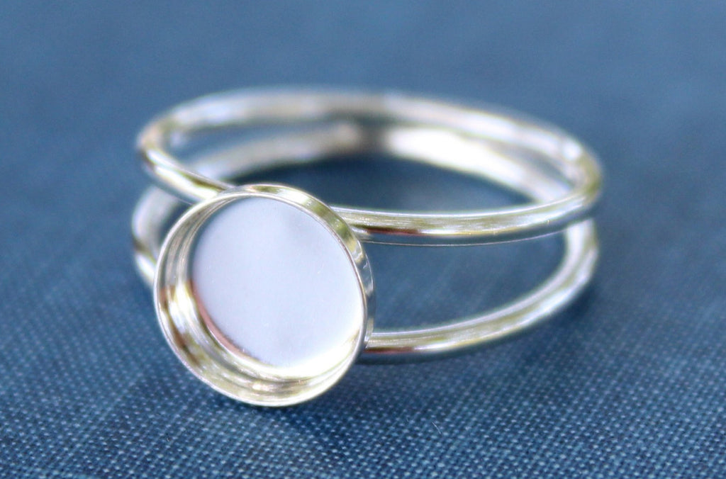 Sterling Silver Double Band Bezel Cup Ring blank, Round Cabochon, Cab Resin Breast Milk, DIY jewelry supplies, wholesale jewelry, diy ring