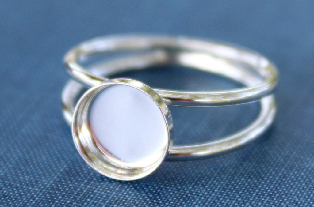 Sterling Silver Double Band Bezel Cup Ring blank, Round Cabochon, Cab Resin Breast Milk, DIY jewelry supplies, wholesale jewelry, diy ring