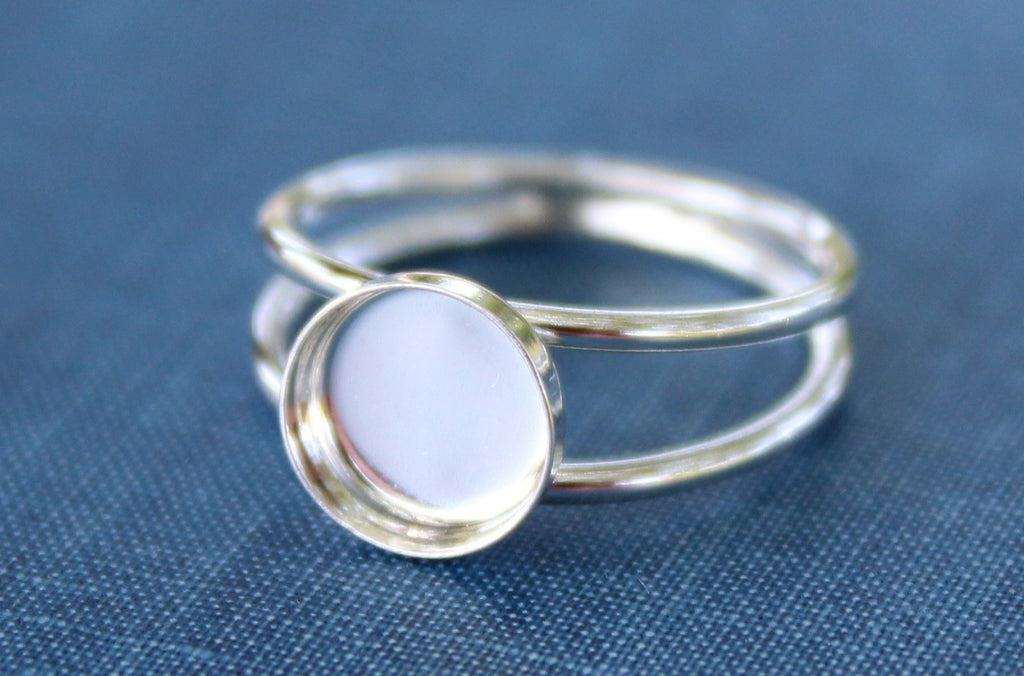 Sterling Silver Double Band Bezel Cup Ring blank, Round Cabochon, Cab Resin Breast Milk, DIY jewelry supplies, wholesale jewelry, diy ring