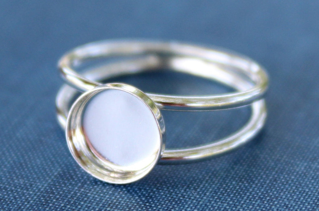 Sterling Silver Double Band Bezel Cup Ring blank, Round Cabochon, Cab Resin Breast Milk, DIY jewelry supplies, wholesale jewelry, diy ring