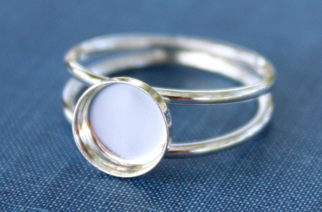 Sterling Silver Double Band Bezel Cup Ring blank, Round Cabochon, Cab Resin Breast Milk, DIY jewelry supplies, wholesale jewelry, diy ring