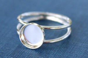 Sterling Silver Double Band Bezel Cup Ring blank, Round Cabochon, Cab Resin Breast Milk, DIY jewelry supplies, wholesale jewelry, diy ring