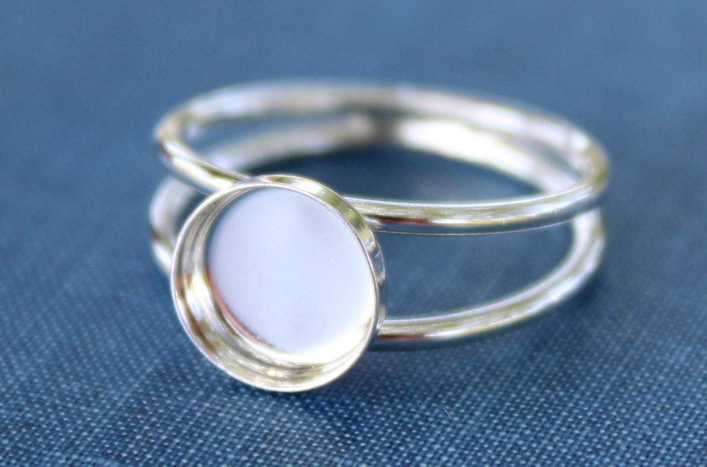 Sterling Silver Double Band Bezel Cup Ring blank, Round Cabochon, Cab Resin Breast Milk, DIY jewelry supplies, wholesale jewelry, diy ring