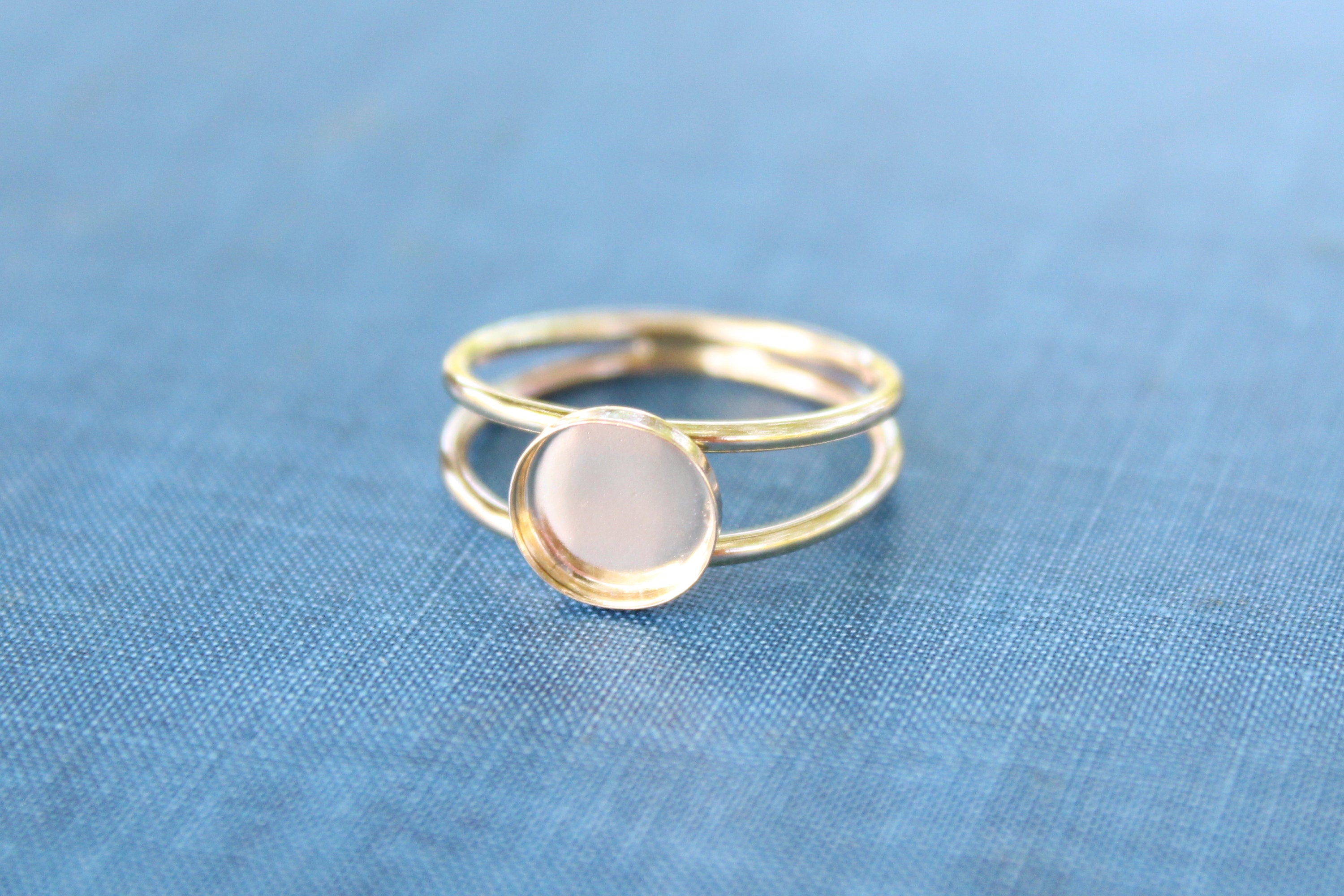 Gold Filled Double Band Bezel Cup Ring blank, Round Cabochon, Cab Resin Breast Milk, DIY jewelry supplies, wholesale ring jewelry, diy ring