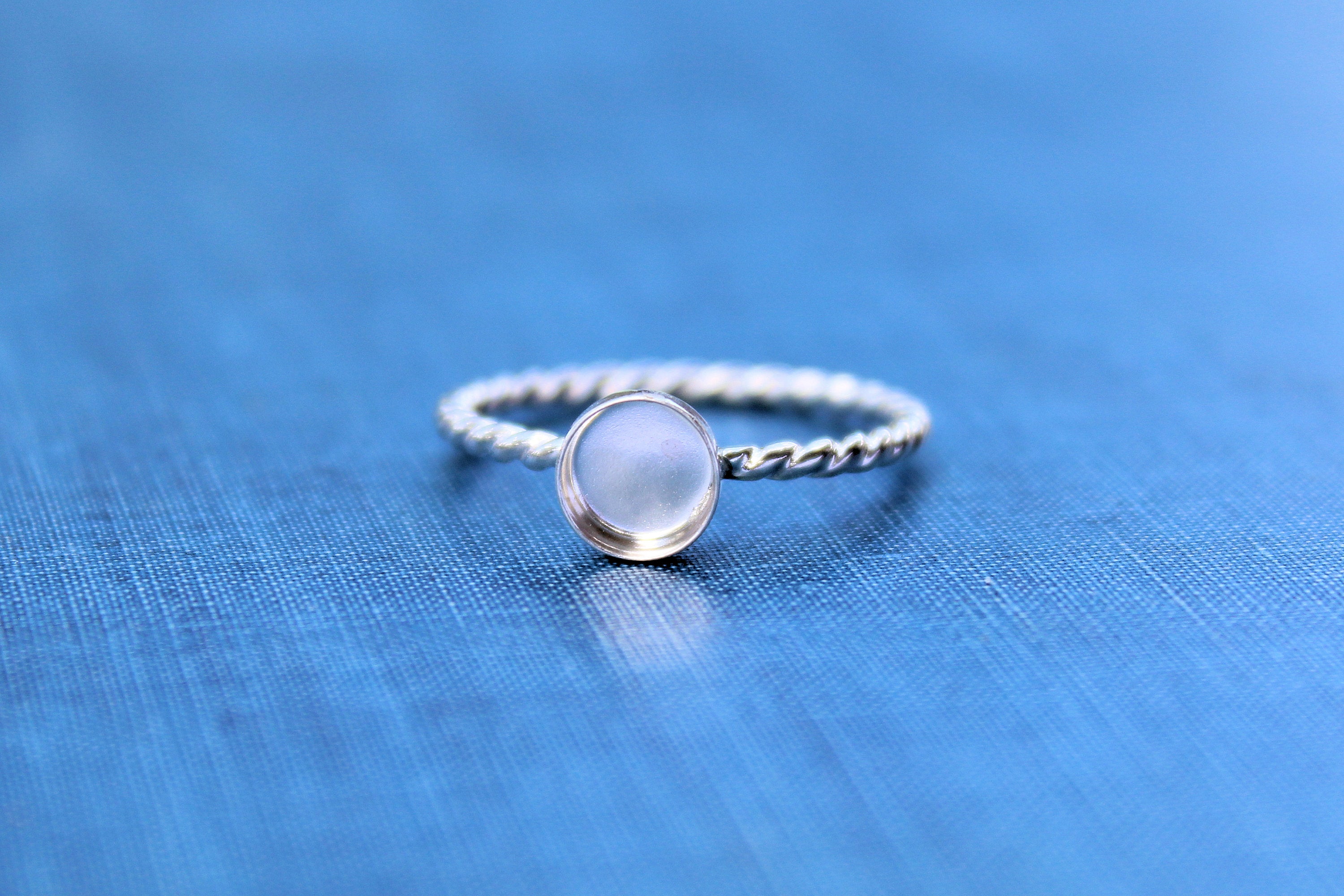 Silver 7mm Bezel Cup Rope Ring blank, Round Cabochon, Cab Resin Pad Breast Milk, DIY jewelry supplies, build your ring, wholesale jewelry