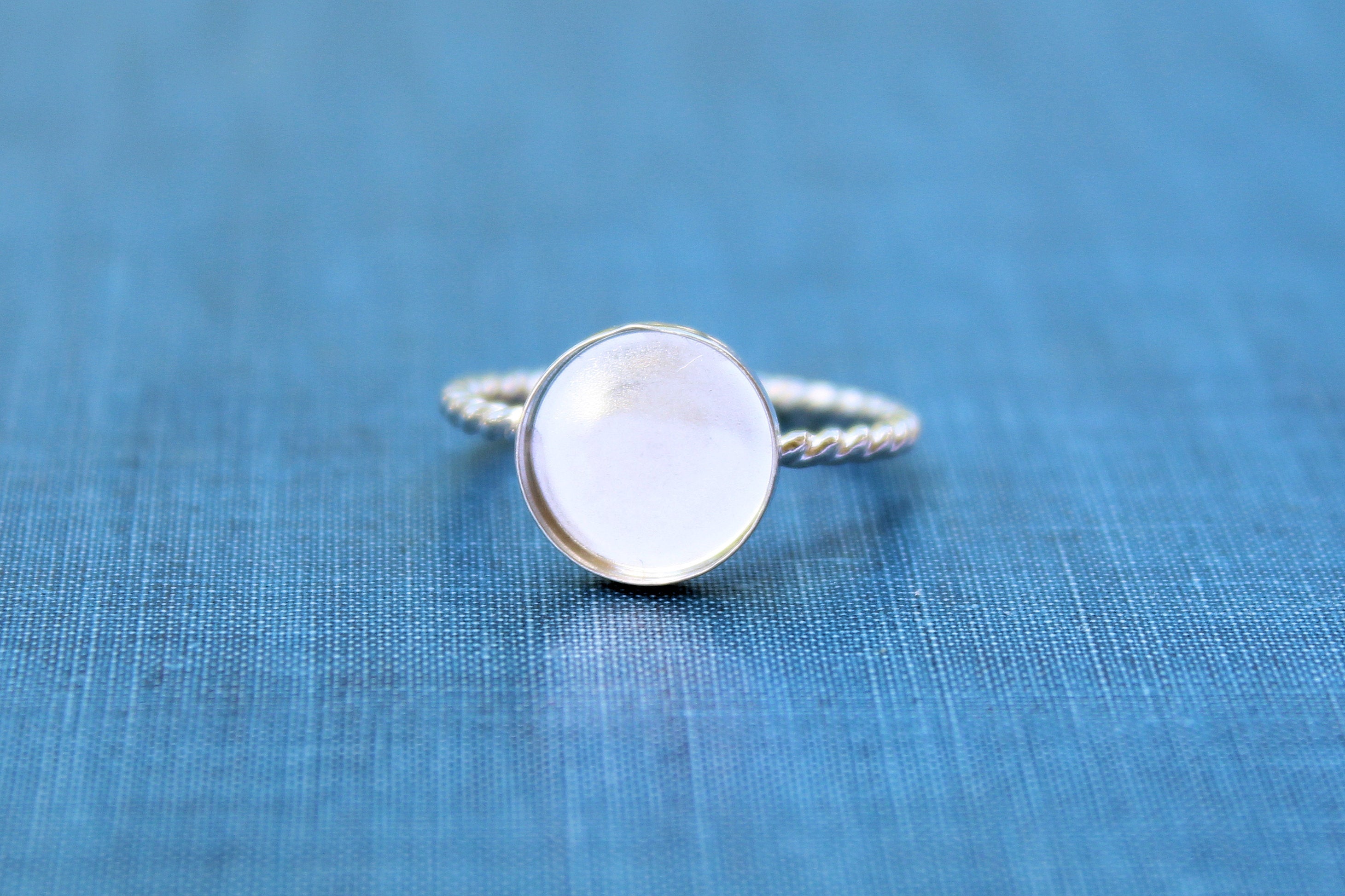 Silver 10mm Bezel Cup Rope Ring blank, Round Cabochon, Cab Resin Pad Breast Milk, DIY jewelry supplies, build your ring, wholesale jewelry