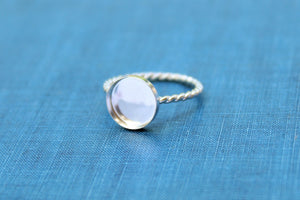 Silver 10mm Bezel Cup Rope Ring blank, Round Cabochon, Cab Resin Pad Breast Milk, DIY jewelry supplies, build your ring, wholesale jewelry