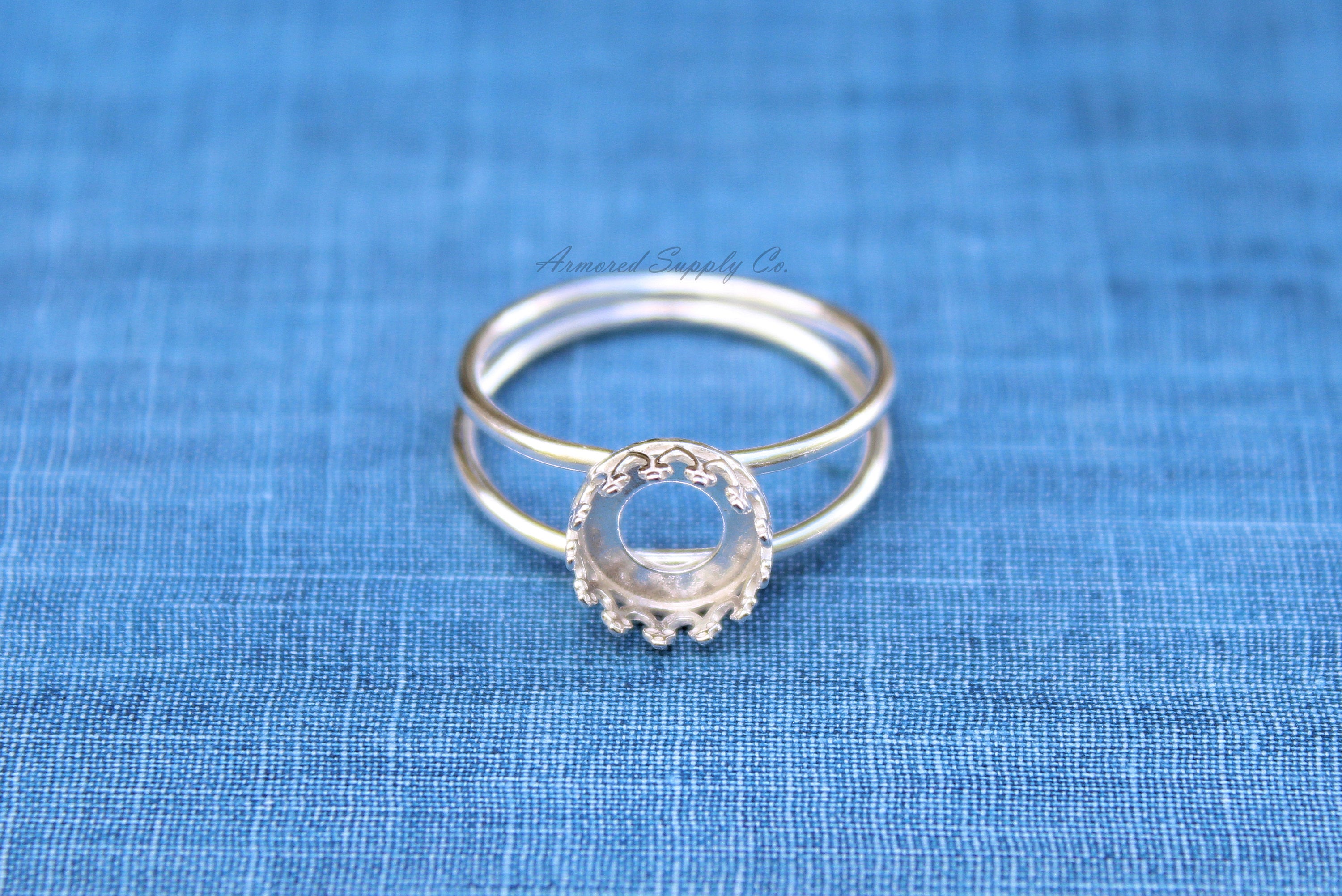 Sterling Silver Double Band Crown Bezel Cup Ring blank, Round Cabochon, Resin Breast Milk, DIY jewelry supplies, wholesale jewelry, diy ring