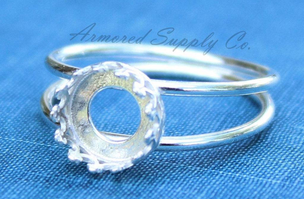Sterling Silver Double Band Crown Bezel Cup Ring blank, Round Cabochon, Resin Breast Milk, DIY jewelry supplies, wholesale jewelry, diy ring