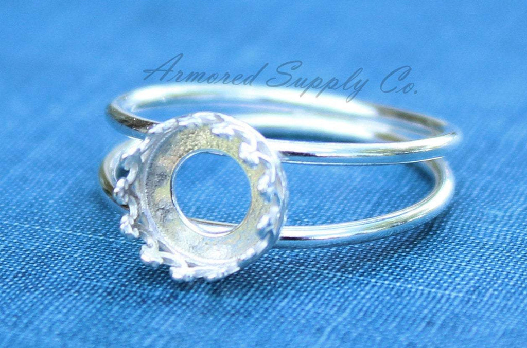 Sterling Silver Double Band Crown Bezel Cup Ring blank, Round Cabochon, Resin Breast Milk, DIY jewelry supplies, wholesale jewelry, diy ring