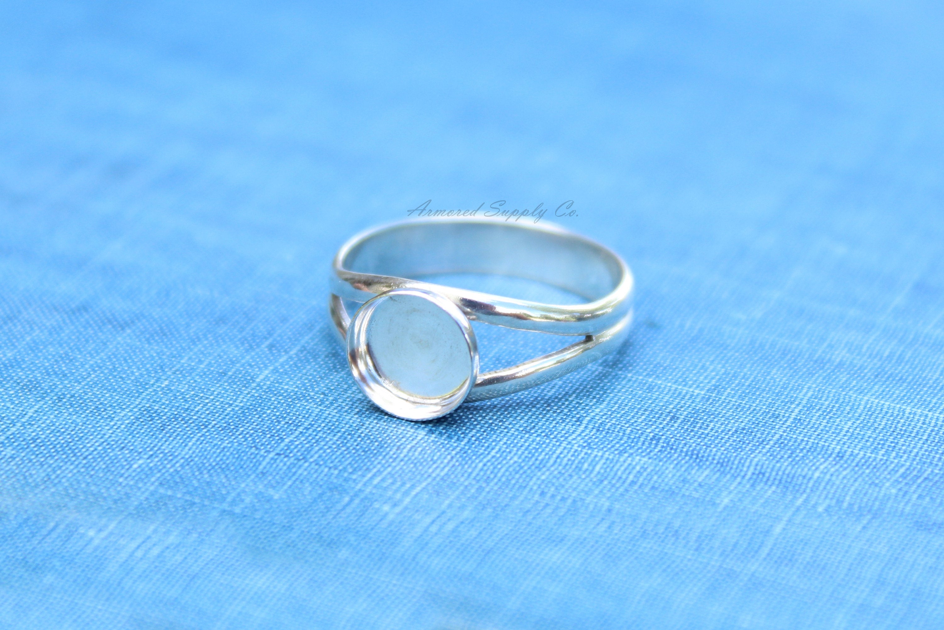 Sterling Silver Double Split Ring Band Bezel Cup Ring blank, Round Cabochon, Breast Milk, DIY jewelry supplies, wholesale jewelry, diy ring