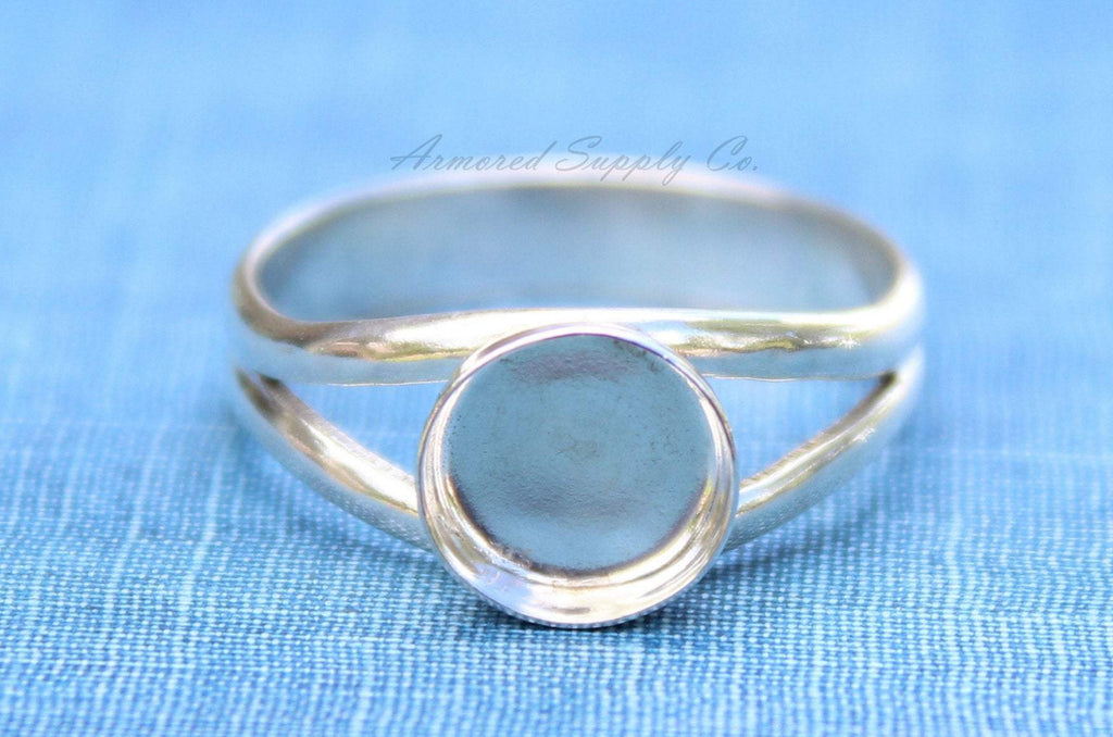 Sterling Silver Double Split Ring Band Bezel Cup Ring blank, Round Cabochon, Breast Milk, DIY jewelry supplies, wholesale jewelry, diy ring