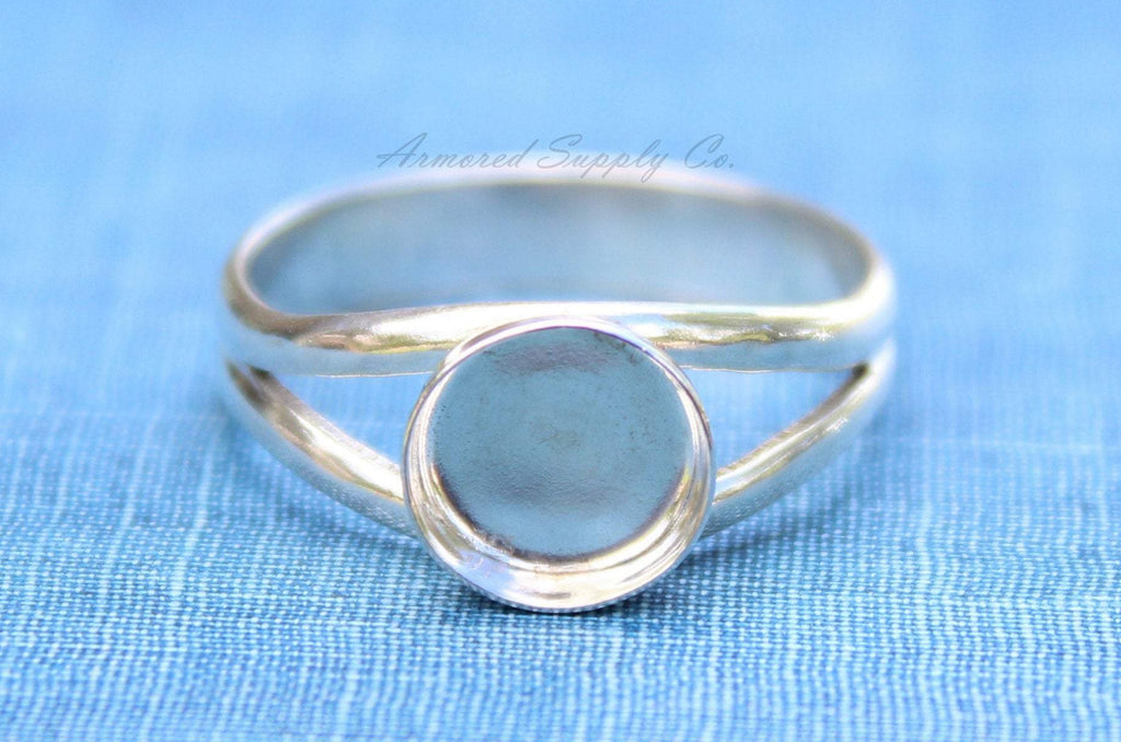 Sterling Silver Double Split Ring Band Bezel Cup Ring blank, Round Cabochon, Breast Milk, DIY jewelry supplies, wholesale jewelry, diy ring