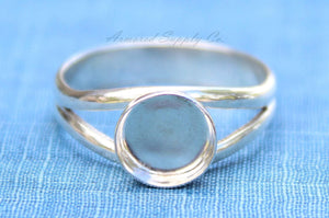 Sterling Silver Double Split Ring Band Bezel Cup Ring blank, Round Cabochon, Breast Milk, DIY jewelry supplies, wholesale jewelry, diy ring