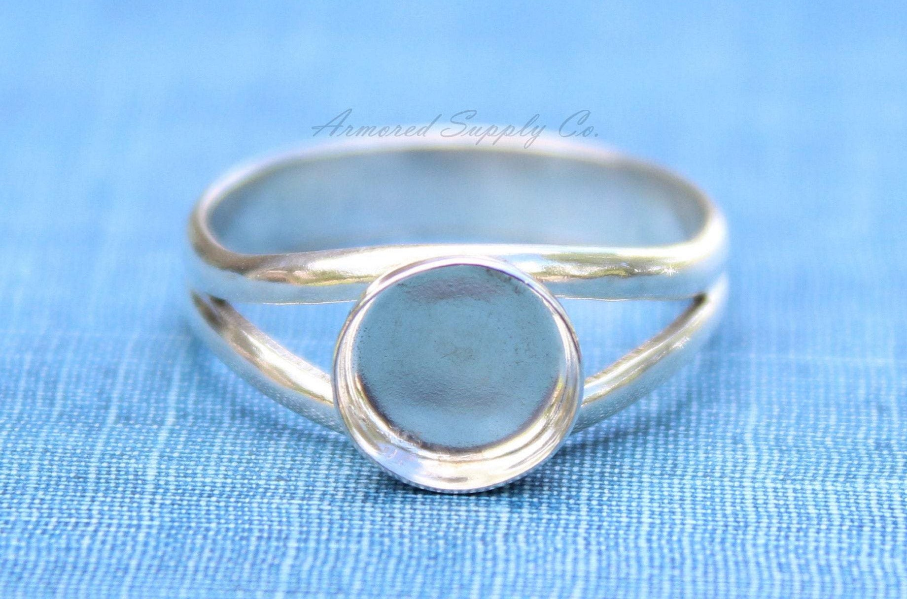 Sterling Silver Double Split Ring Band Bezel Cup Ring blank, Round Cabochon, Breast Milk, DIY jewelry supplies, wholesale jewelry, diy ring