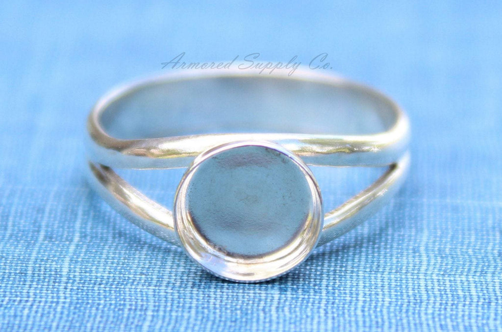 Sterling Silver Double Split Ring Band Bezel Cup Ring blank, Round Cabochon, Breast Milk, DIY jewelry supplies, wholesale jewelry, diy ring