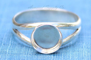 Sterling Silver Double Split Ring Band Bezel Cup Ring blank, Round Cabochon, Breast Milk, DIY jewelry supplies, wholesale jewelry, diy ring