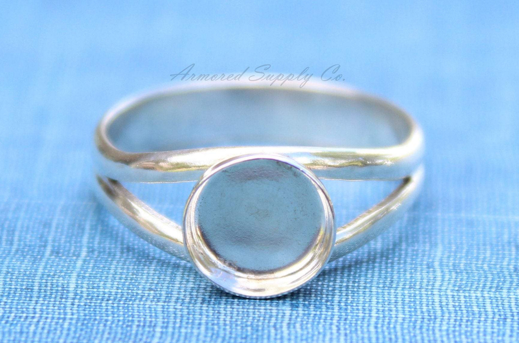 Sterling Silver Double Split Ring Band Bezel Cup Ring blank, Round Cabochon, Breast Milk, DIY jewelry supplies, wholesale jewelry, diy ring