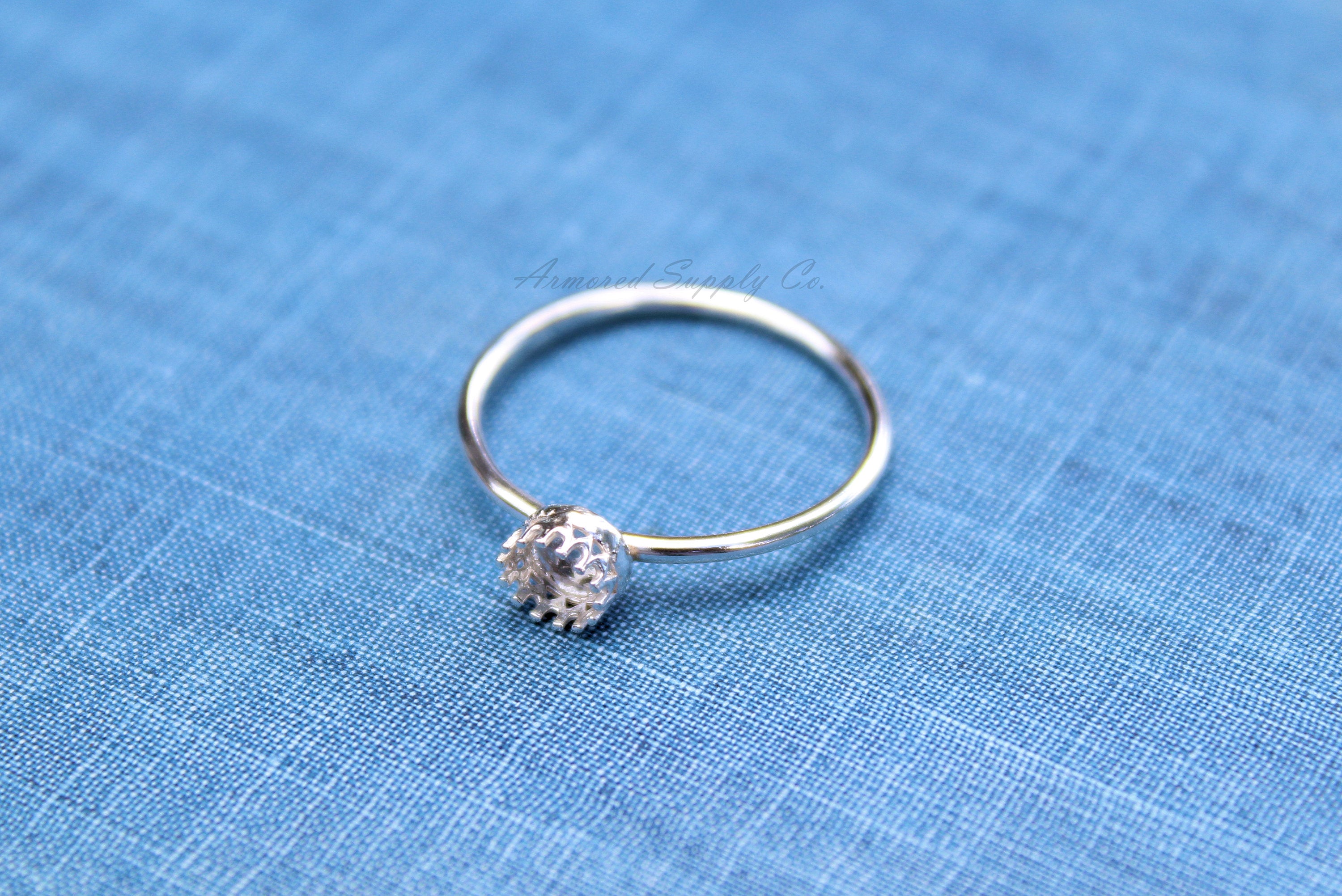 Silver 4mm Crown Bezel Cup Ring blank, Round Cabochon, Resin Glue Pad Breast Milk, DIY jewelry supplies, build your ring, wholesale jewelry