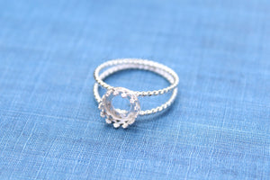 Sterling Silver Double Rope Band Crown Bezel Cup Ring blank, Round Cabochon, Resin Ring, DIY jewelry supplies, wholesale jewelry, diy ring