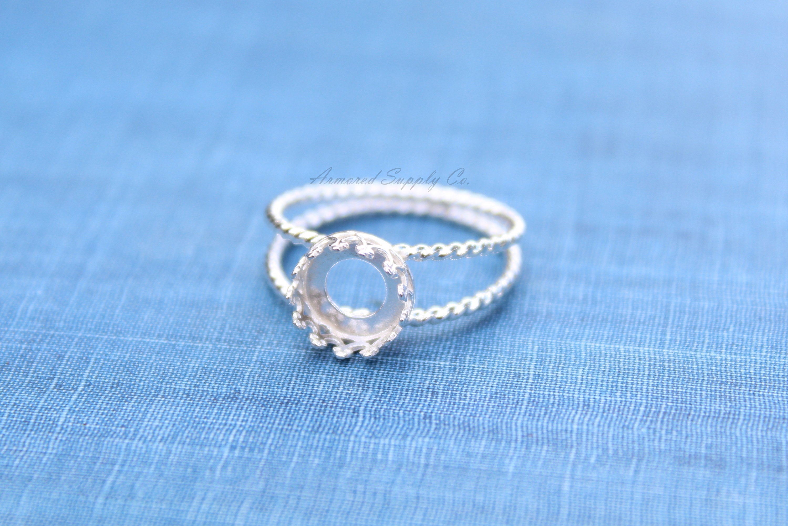 6mm Crown Bezel Sterling Silver Double Rope Band Ring blank