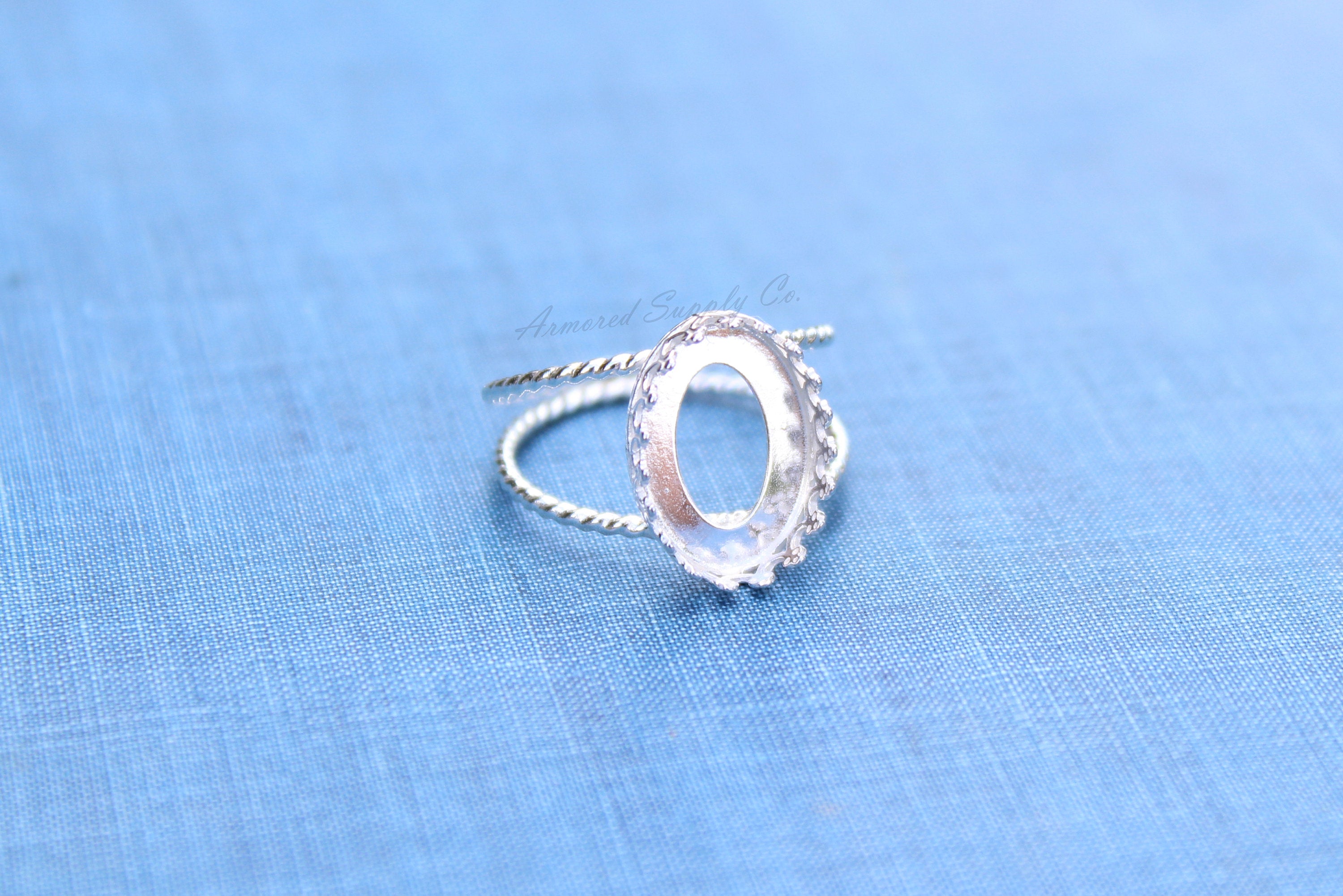 Silver Double Rope Band Oval Crown Bezel Cup Ring blank, Round Cabochon, Cab Resin Ring, DIY jewelry supplies, wholesale jewelry, diy ring