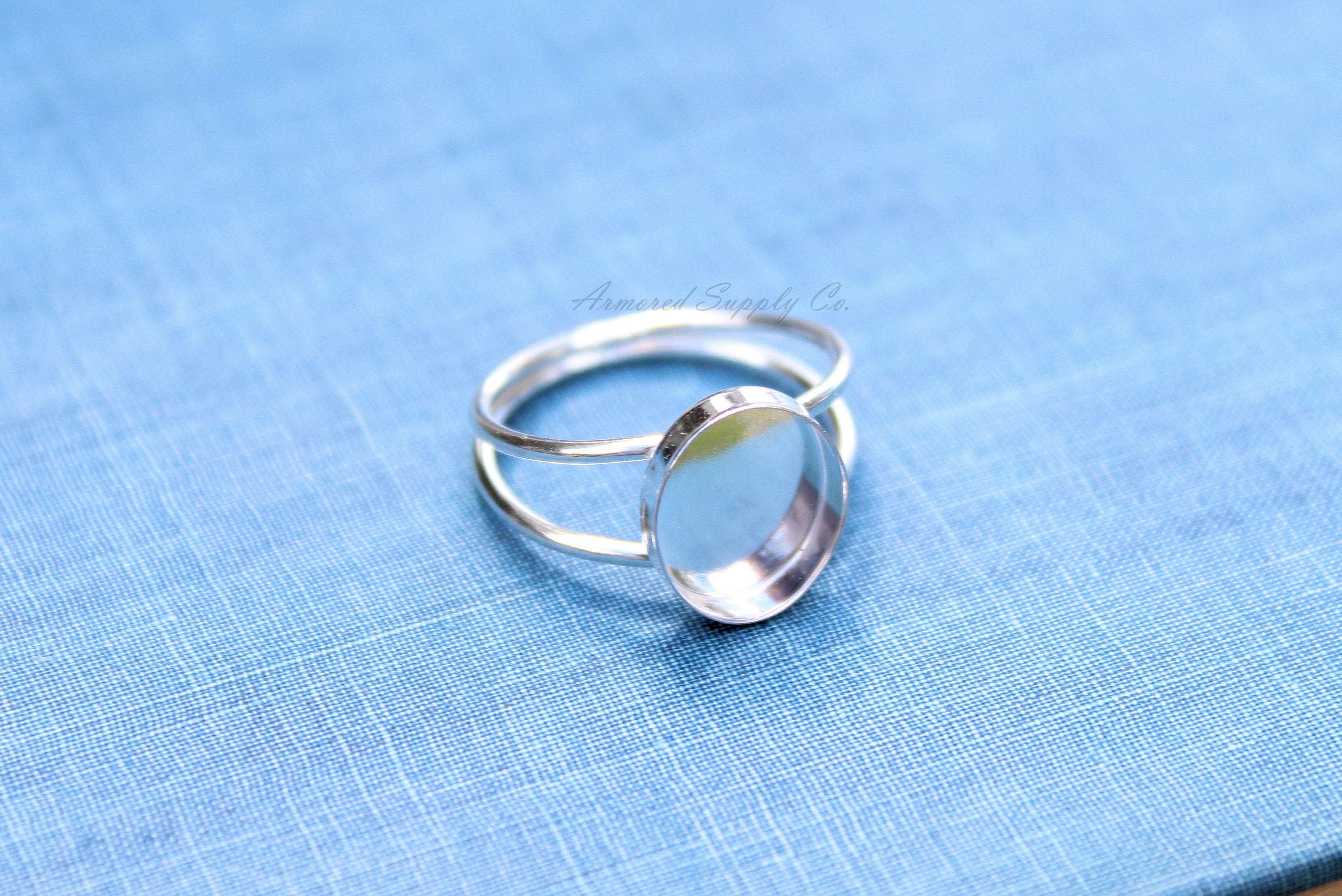 Sterling Silver Double Band Oval Bezel Cup Ring blank, Round Cabochon, Oval Ring Blank, DIY jewelry supplies, wholesale jewelry, diy ring